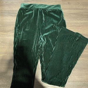 Dark green velvet flare pants